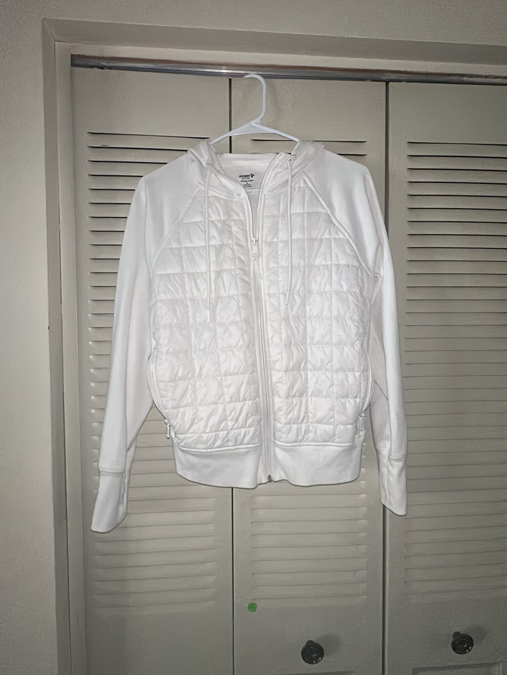 Old Navy White Quilted Hooded Zip  Jacket - Women's Lightweight